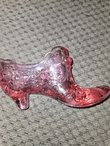 Vintage Fenton Pink Glass Cabbage Rose Slipper Shoe - photo 2