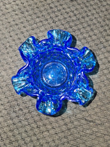 Vintage Fenton Colonial Blue Hobnail Glass Rose Bowl Vase