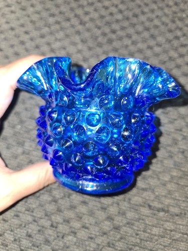 Vintage Fenton Colonial Blue Hobnail Glass Rose Bowl Vase - photo 2