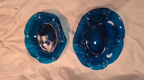 Vintage Cobalt Blue Pressed Glass Candy Dish Starburst