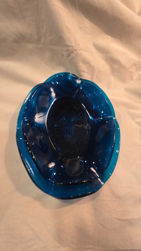 Vintage Cobalt Blue Pressed Glass Candy Dish Starburst - photo 2