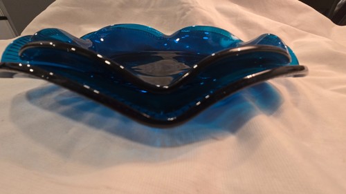 Vintage Cobalt Blue Pressed Glass Candy Dish Starburst - photo 3