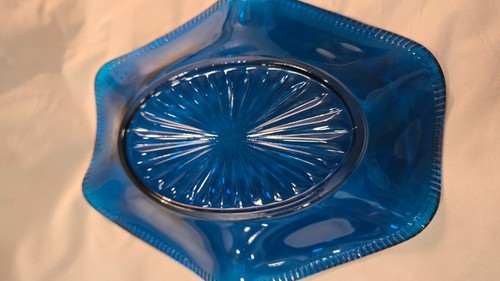 Vintage Cobalt Blue Pressed Glass Candy Dish Starburst - photo 5