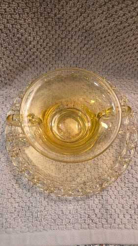 1930s Vintage Sahara Yellow Open Sugar Set with Plate - photo 2
