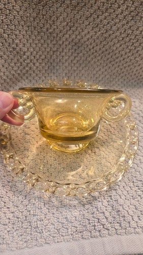 1930s Vintage Sahara Yellow Open Sugar Set with Plate - photo 3