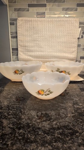 Vintage Arcopal Fruits de France Opal Glass Nesting Bowls 3pc - photo 2