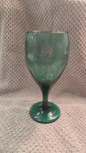 Vintage Libbey Teardrop Juniper Green Wine Goblet Gold Rim