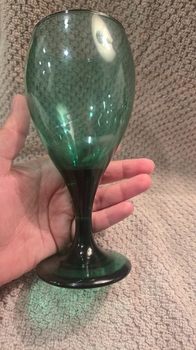 Vintage Libbey Teardrop Juniper Green Wine Goblet Gold Rim - photo 2