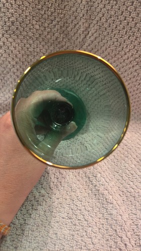 Vintage Libbey Teardrop Juniper Green Wine Goblet Gold Rim - photo 4