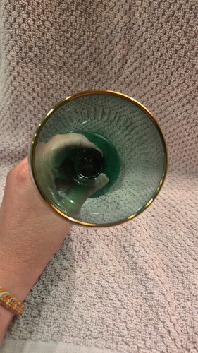 Vintage Libbey Teardrop Juniper Green Wine Goblet Gold Rim - photo 5