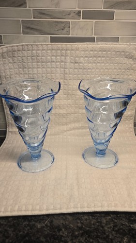 Vintage Bormioli Rocco Fortuna Blue Glass Cornucopia Bowls