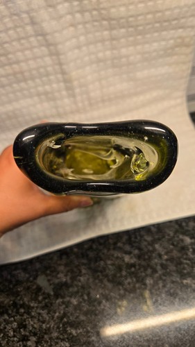 Vintage Mid Century Modern FreeForm Swung Glass Vase-Olive Green - photo 2