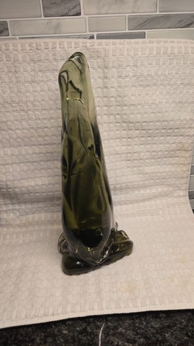 Vintage Mid Century Modern FreeForm Swung Glass Vase-Olive Green - photo 3