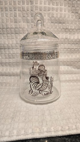 Vintage 1960s Mid Century Glass Rooster Apothecary Jar