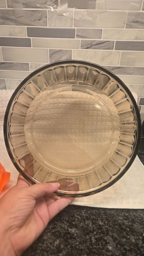 Vintage Arcopal France Smoked Glass Ribbed Bowl with Orange Lid
