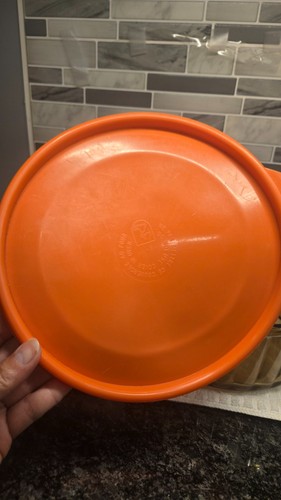 Vintage Arcopal France Smoked Glass Ribbed Bowl with Orange Lid - photo 2