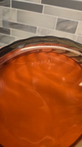 Vintage Arcopal France Smoked Glass Ribbed Bowl with Orange Lid - photo 4