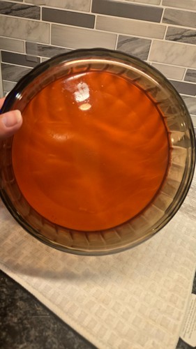 Vintage Arcopal France Smoked Glass Ribbed Bowl with Orange Lid - photo 5