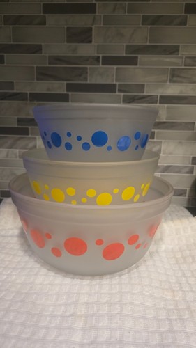 Anchor Hocking "Satin Dots" frosted glass nesting mixing bowl se