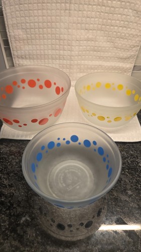 Anchor Hocking "Satin Dots" frosted glass nesting mixing bowl se - photo 2