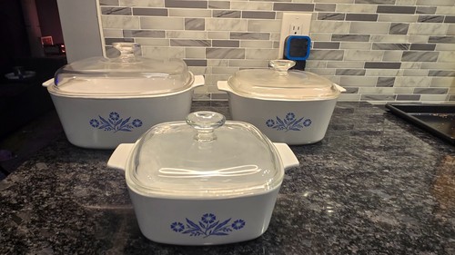 Vintage CorningWare Blue Cornflower Casserole Set 3 Piece