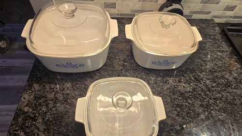 Vintage CorningWare Blue Cornflower Casserole Set 3 Piece - photo 2