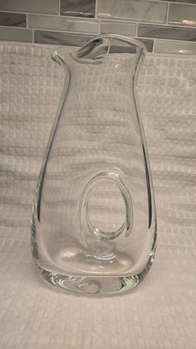 Vintage Hand Blown Clear Glass Donut Hole Pitcher Carafe