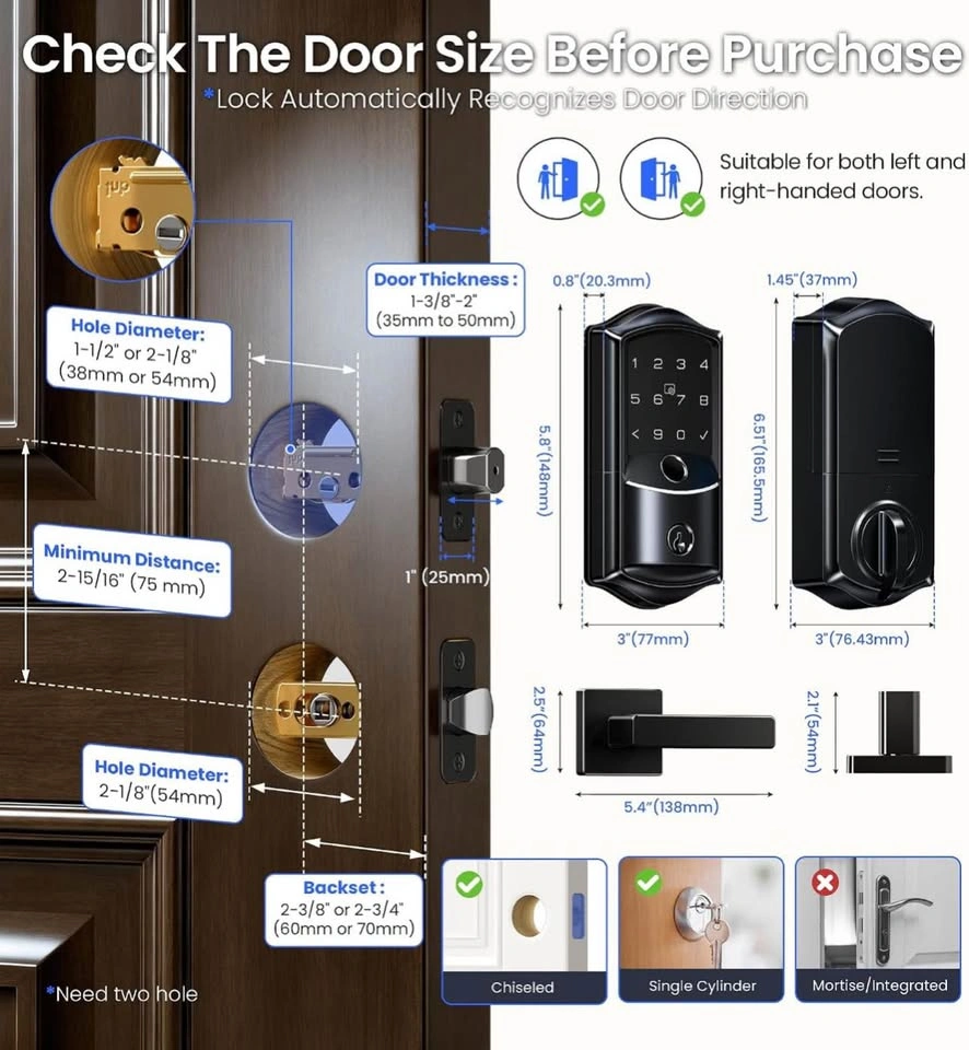 NEW Veise Wi-Fi Smart Door Lock with Lever (Fingerprint/App/Code - photo 3