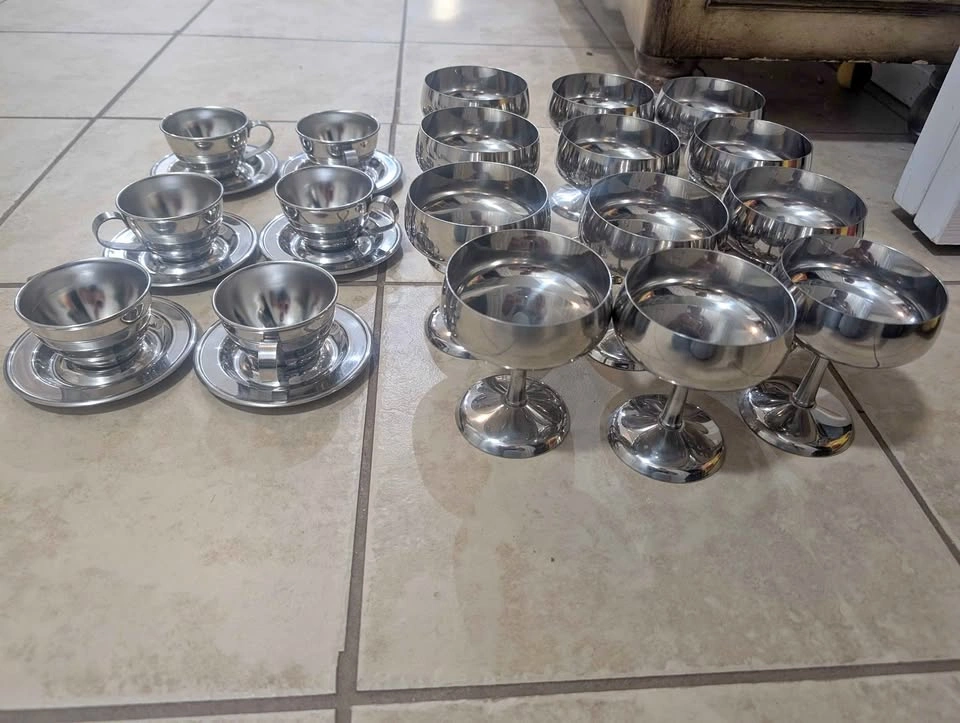 Stainless Steel Tea Cup and Dessert Bowl Set