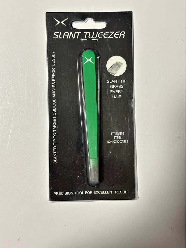 Slant Tweezer — Stainless Steel Slanted Tip — Matte Forest Green