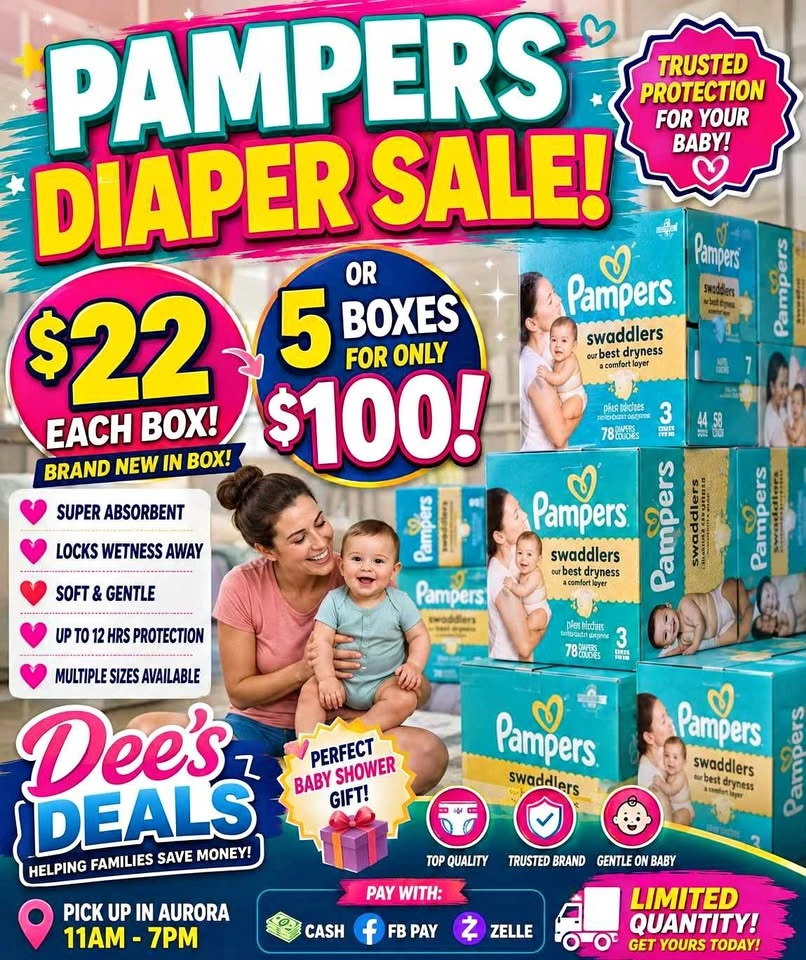 Pampers Diapers Sale BRAND NEW IN BOX ONLY $22 A BOX
