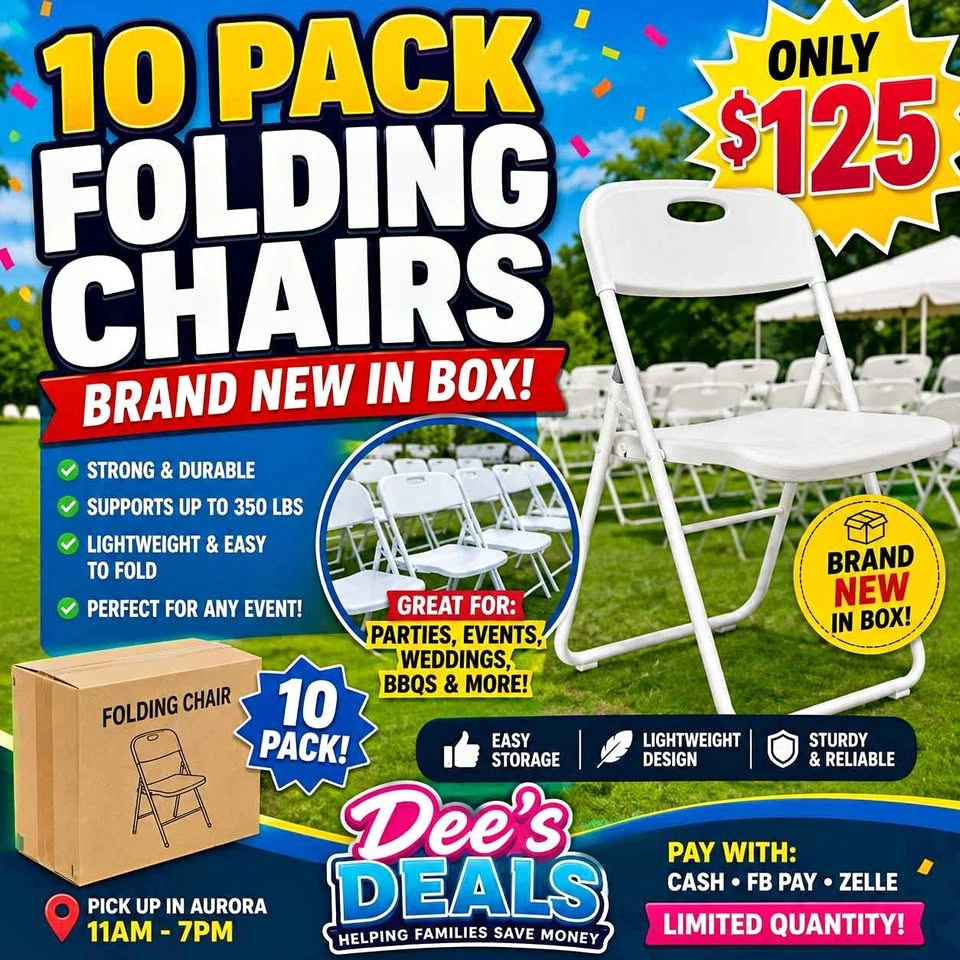 10 Pack Folding Chairs BRAND NEW IN BOX ONLY $125