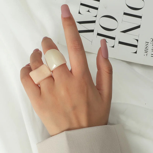 Acrylic Resin Women Ring Set White Green Korean Style