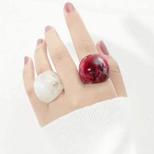 Acrylic Resin Women Ring Set White Green Korean Style - photo 2