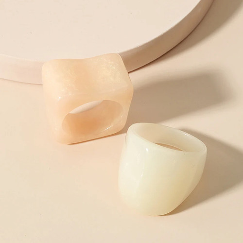 Acrylic Resin Women Ring Set White Green Korean Style - photo 3