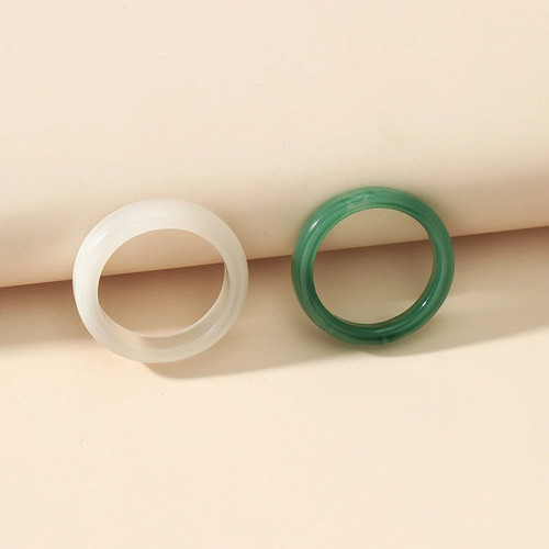 Acrylic Resin Women Ring Set White Green Korean Style - photo 4