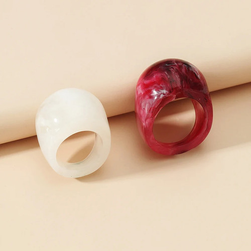 Acrylic Resin Women Ring Set White Green Korean Style - photo 5