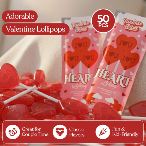 50 Pack Valentines Day Lollipops – Individually Wrapped Heart Su - photo 5