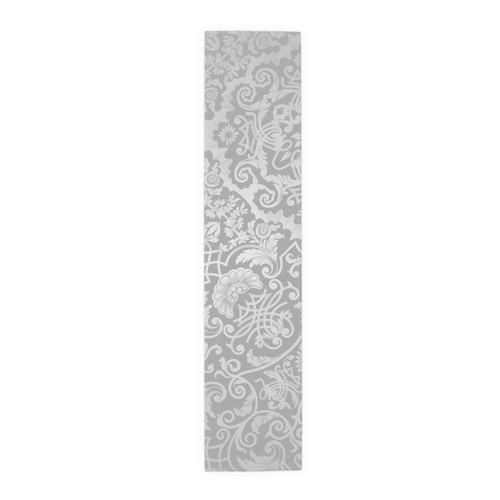 Gray Damask Table Runner | Floral Scroll Pattern, Cotton-Poly Bl - photo 2