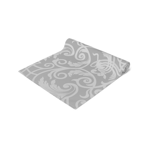 Gray Damask Table Runner | Floral Scroll Pattern, Cotton-Poly Bl - photo 3