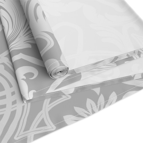 Gray Damask Table Runner | Floral Scroll Pattern, Cotton-Poly Bl - photo 4