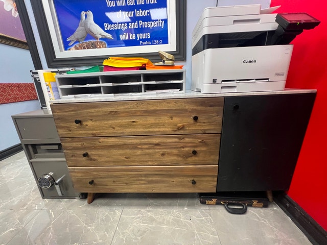 Modern Wood and Black Storage Credenza