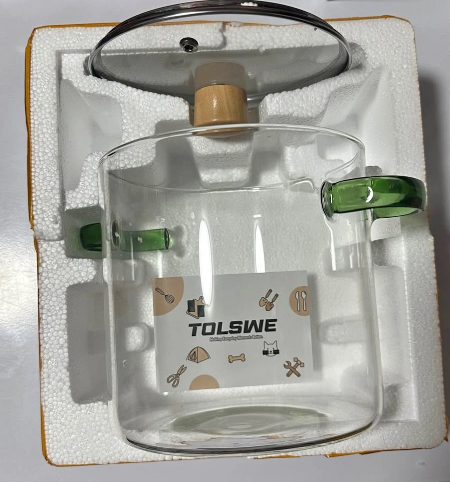 TOLSWE Glass Pot with Lid — 2.3 L — Green Handles — New - photo 2
