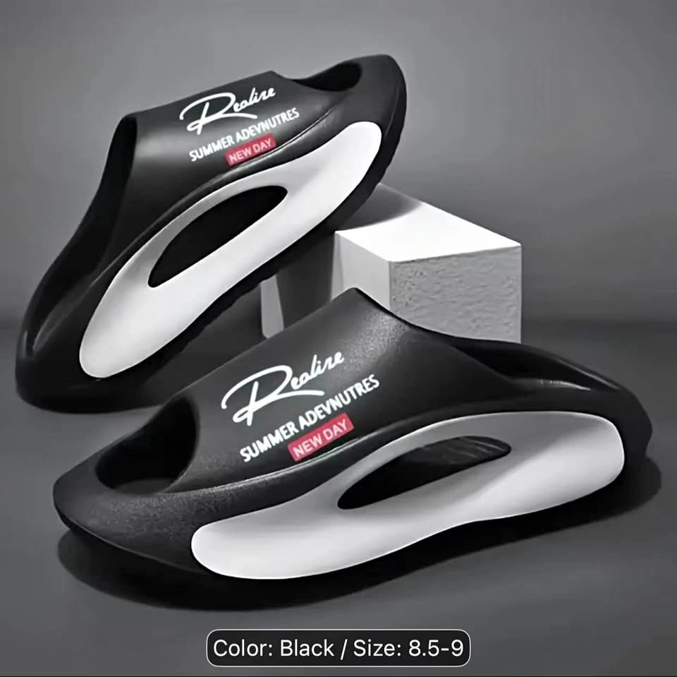 Black & White Lightweight Slide Sandals — Size 8.5–9