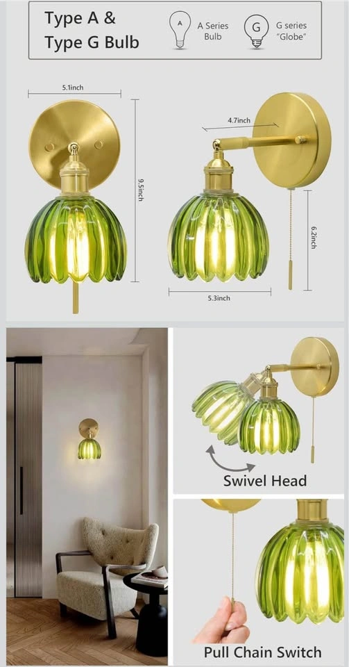 HARDWIRED Set of 2 Vintage Green Glass Wall Sconces - photo 3