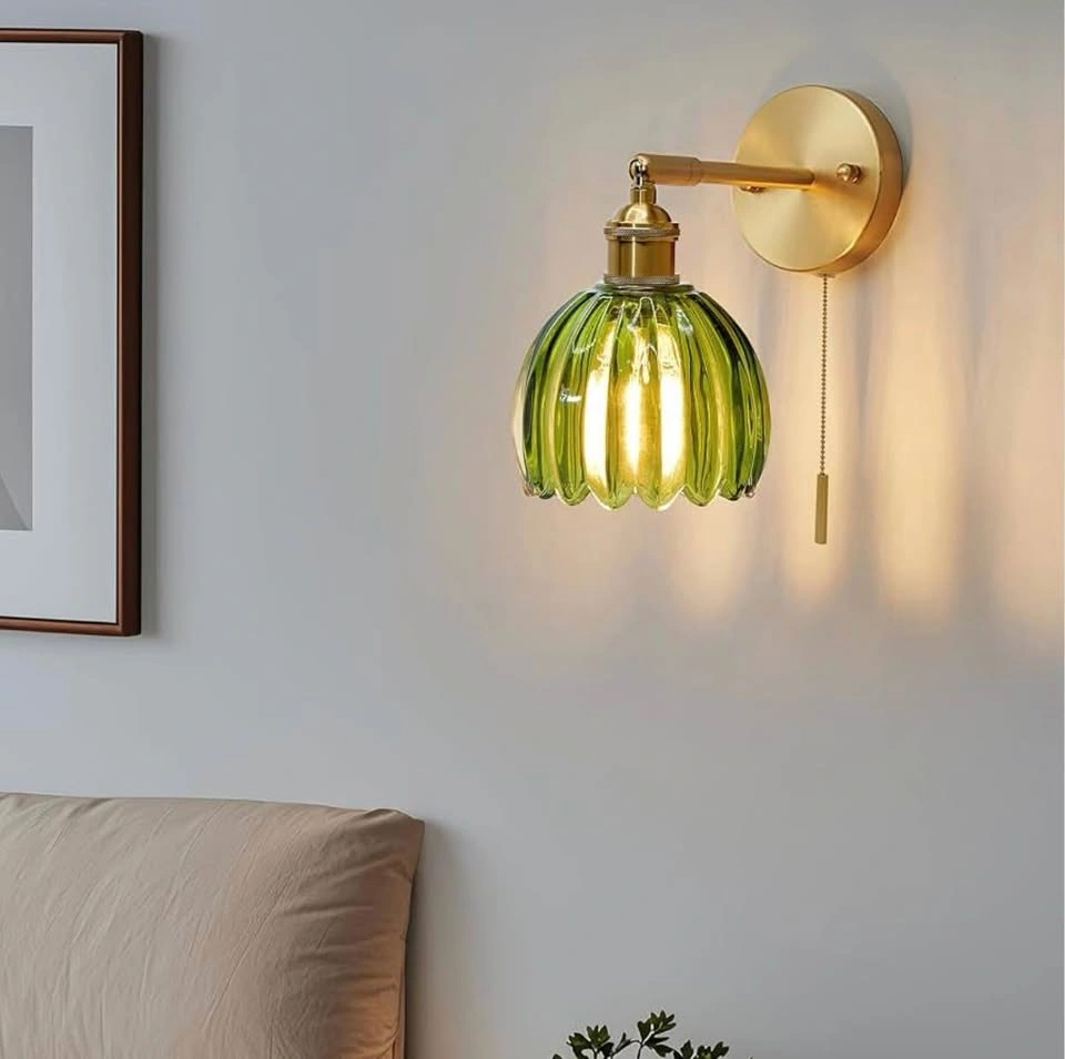 HARDWIRED Set of 2 Vintage Green Glass Wall Sconces - photo 4