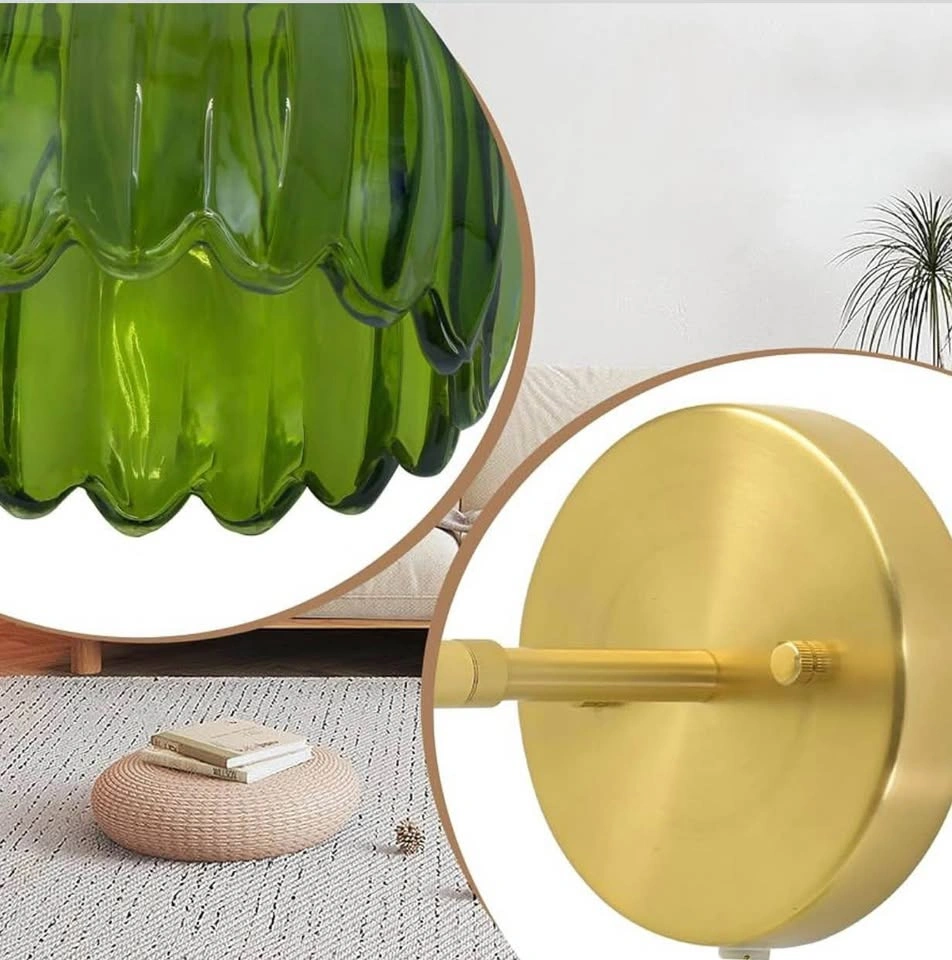 HARDWIRED Set of 2 Vintage Green Glass Wall Sconces - photo 5