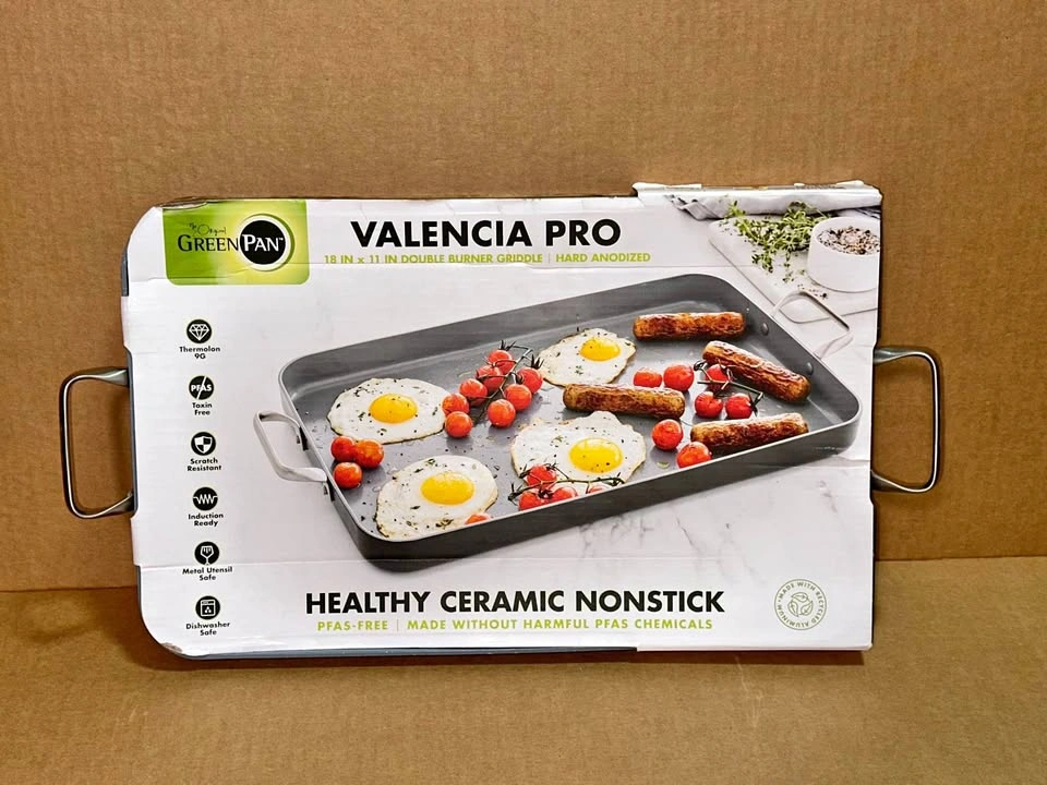 GreenPan Valencia Pro 18" x 11" Double-Burner Griddle