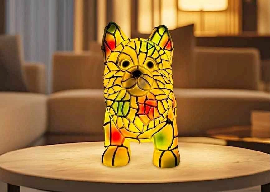 Stained Glass Style Pomeranian Dog Table Lamp