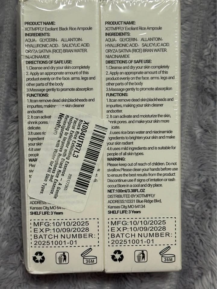 XOTMPFLY Black Rice Exfoliating Essence — 2 x 100ml — NEW - photo 4